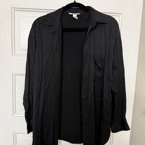 Black satin button up H&M